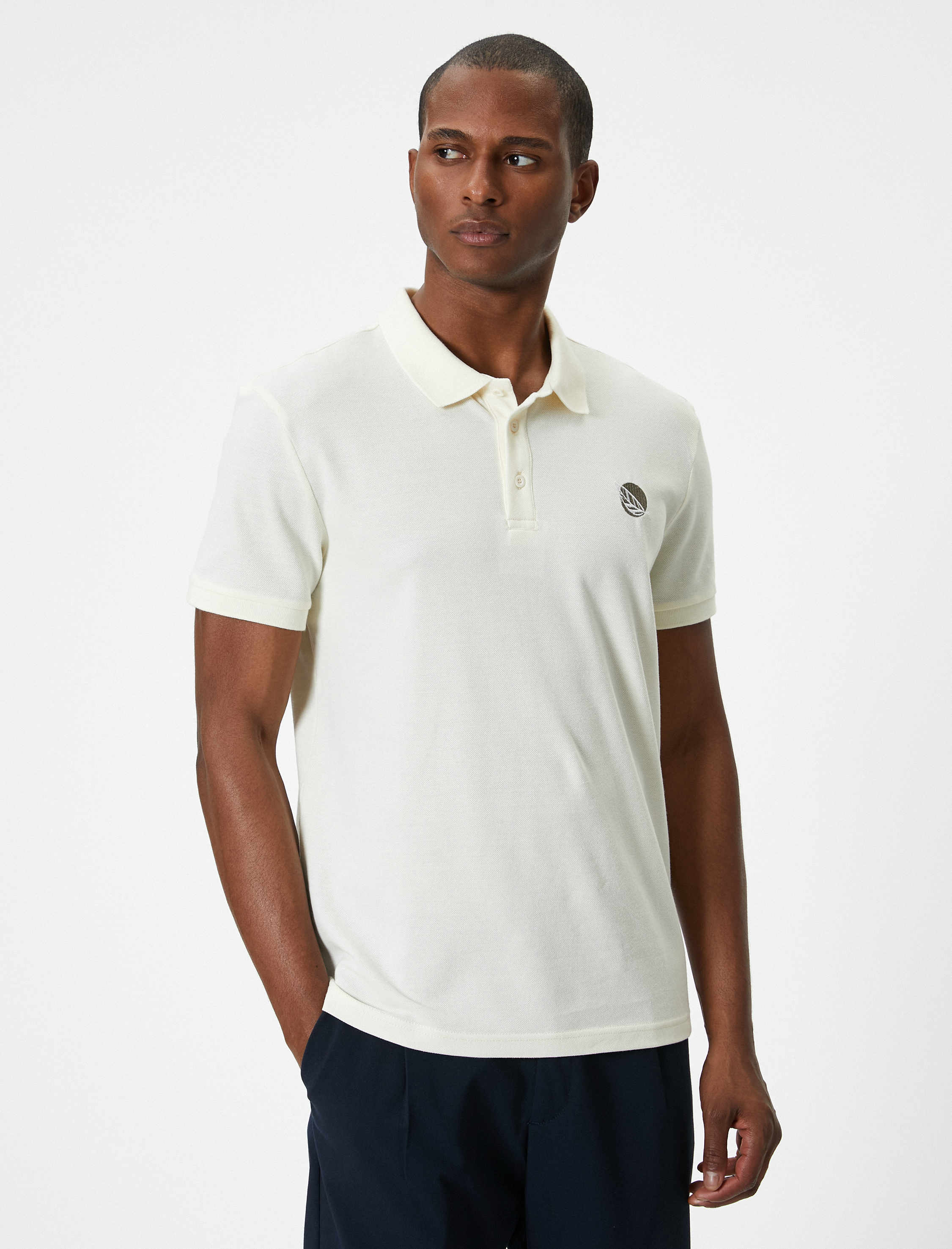   Polo Yaka Tişört Slim Fit Baskılı Düğmeli Kısa Kollu