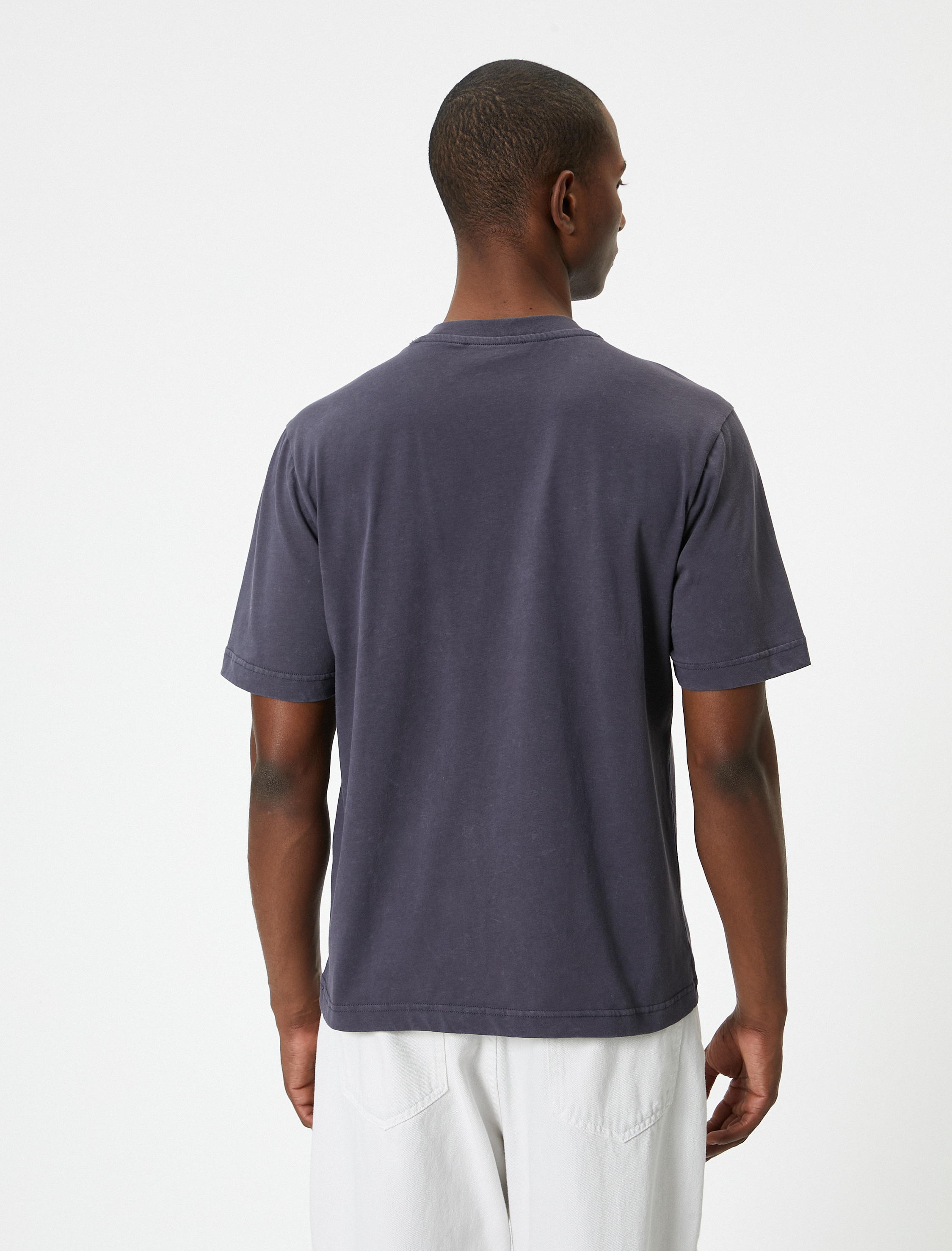   Yıkamalı Tişört Bisiklet Yaka Kısa Kollu Pamuklu