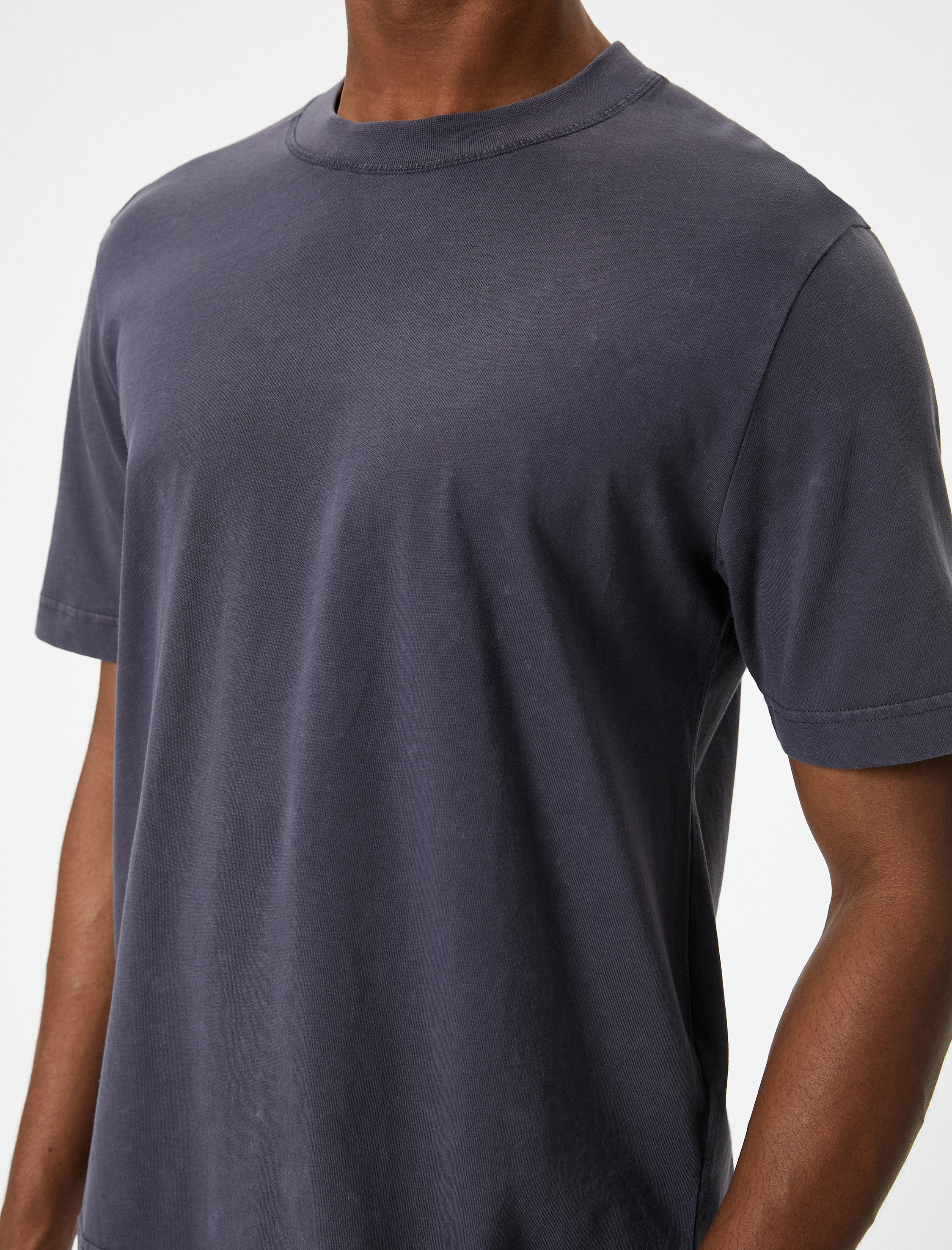   Yıkamalı Tişört Bisiklet Yaka Kısa Kollu Pamuklu