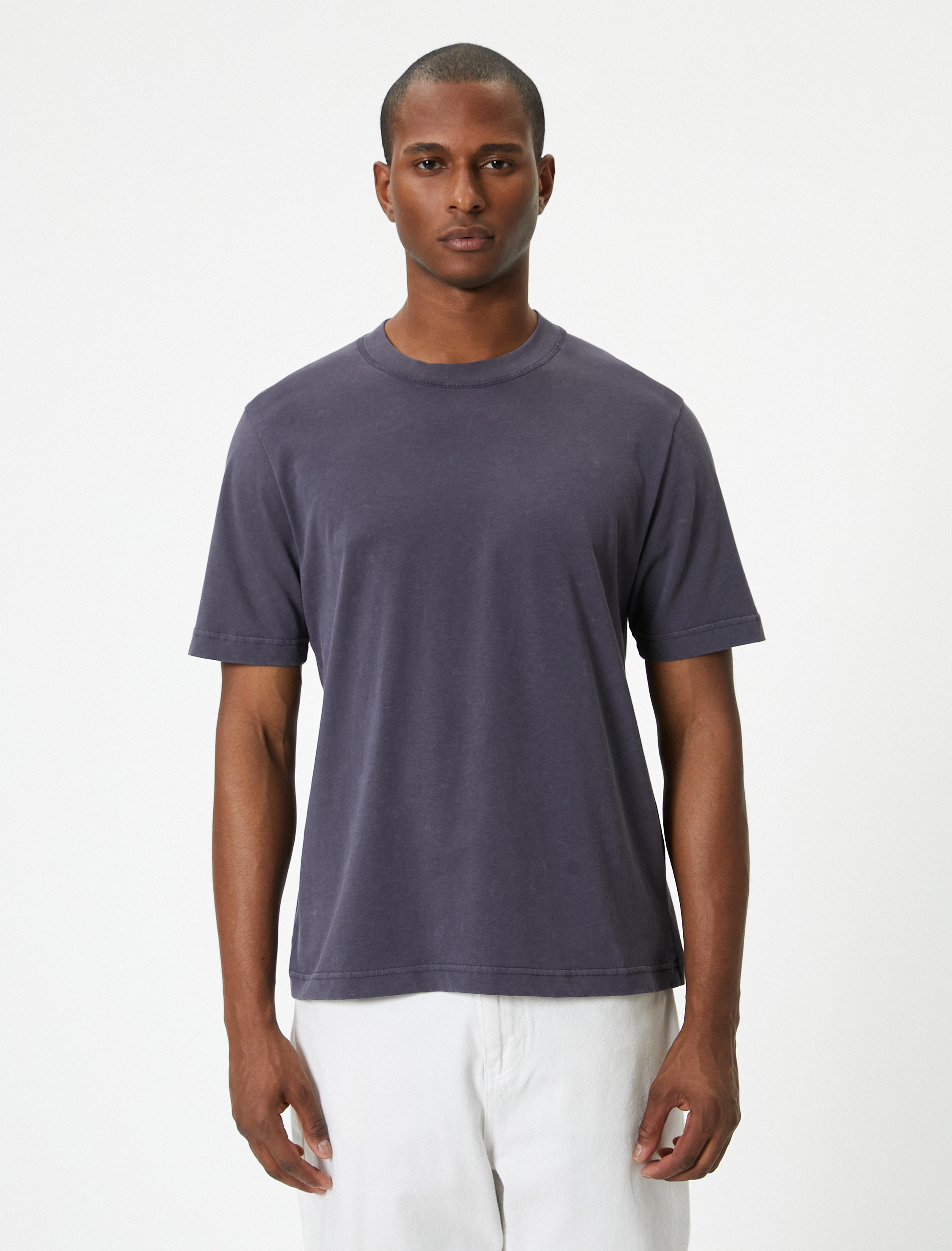   Yıkamalı Tişört Bisiklet Yaka Kısa Kollu Pamuklu