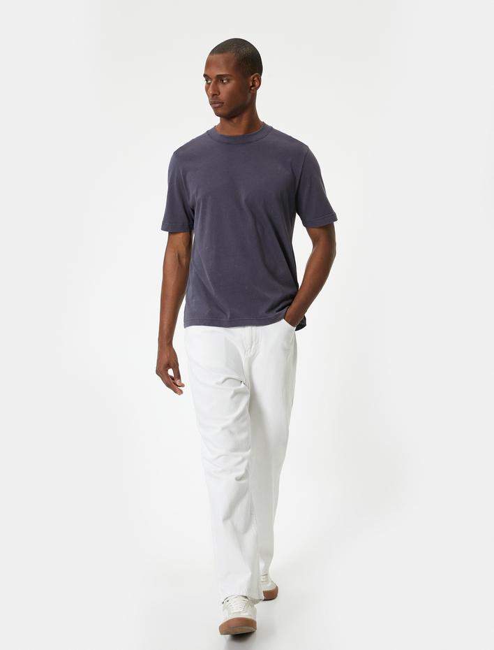  Yıkamalı Tişört Bisiklet Yaka Kısa Kollu Pamuklu