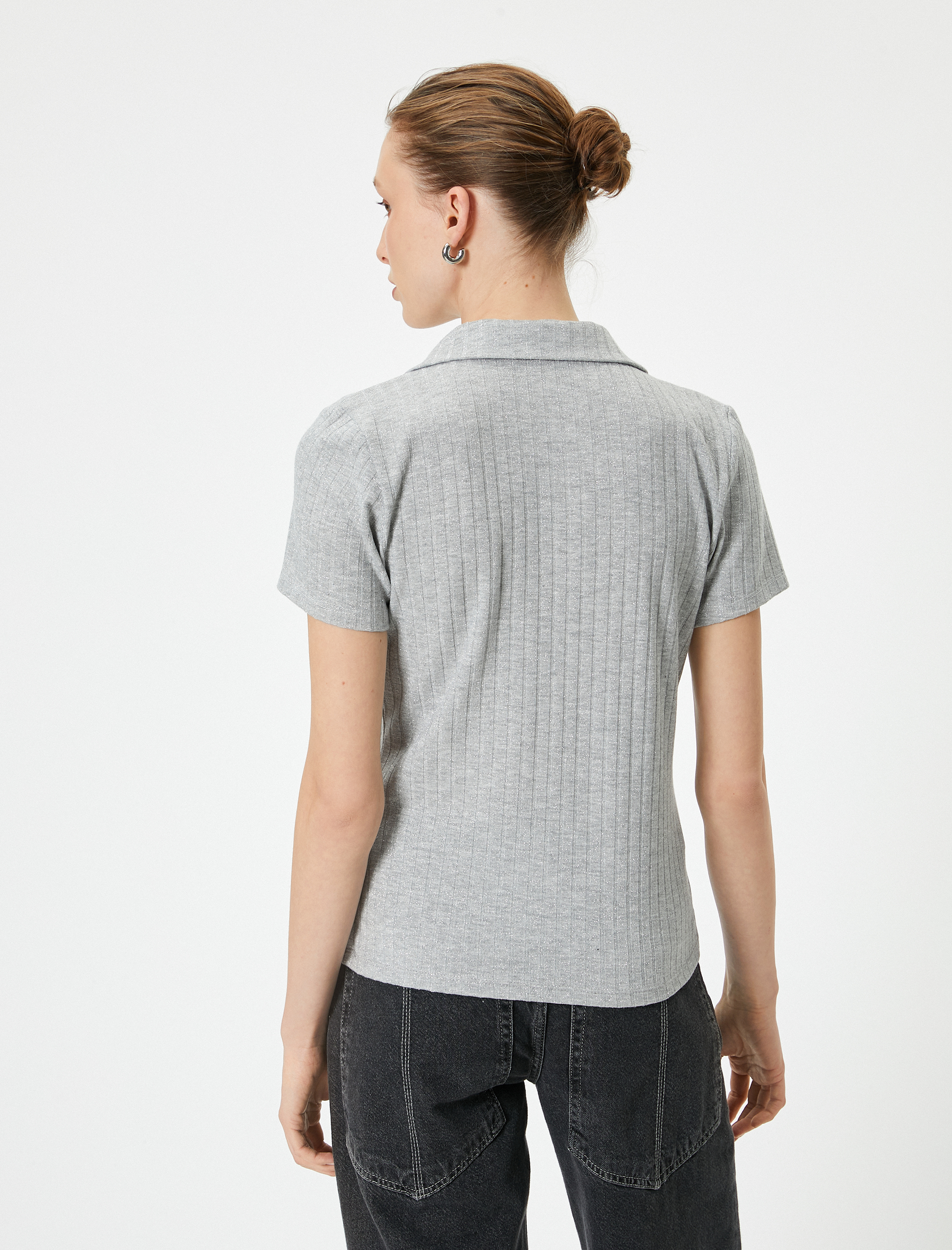   Polo Yaka Tişört Kısa Kollu Simli Slim Fit