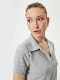 Polo Yaka Tişört Kısa Kollu Simli Slim Fit