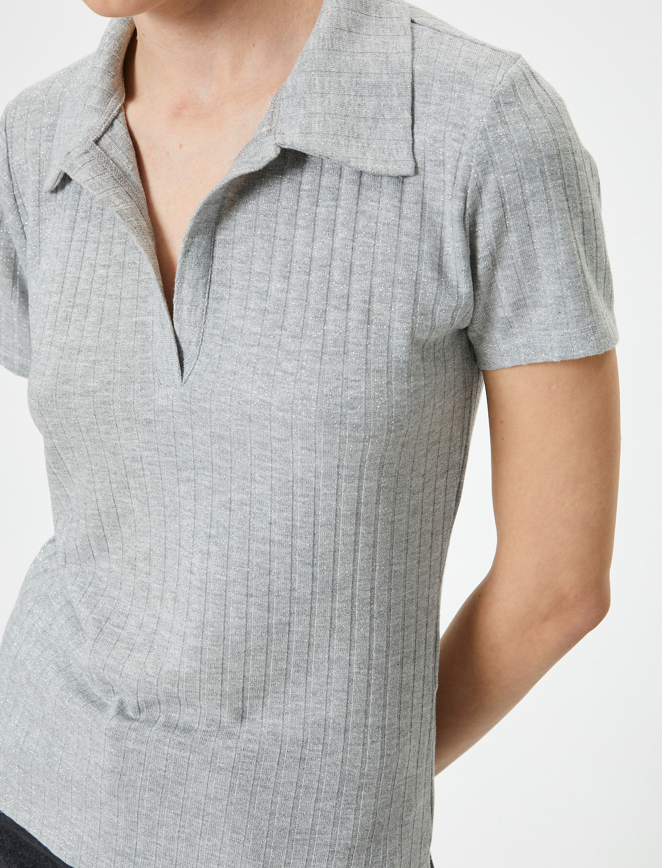   Polo Yaka Tişört Kısa Kollu Simli Slim Fit