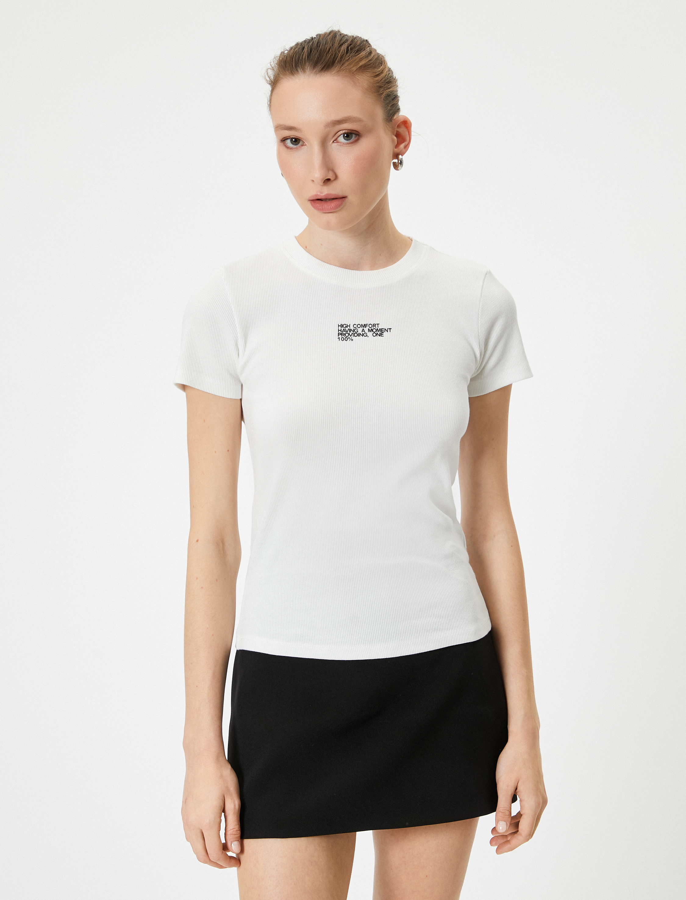   Slogan Baskılı Tişört Kısa Kollu Bisiklet Yaka Pamuklu Fitilli Standart Kesim