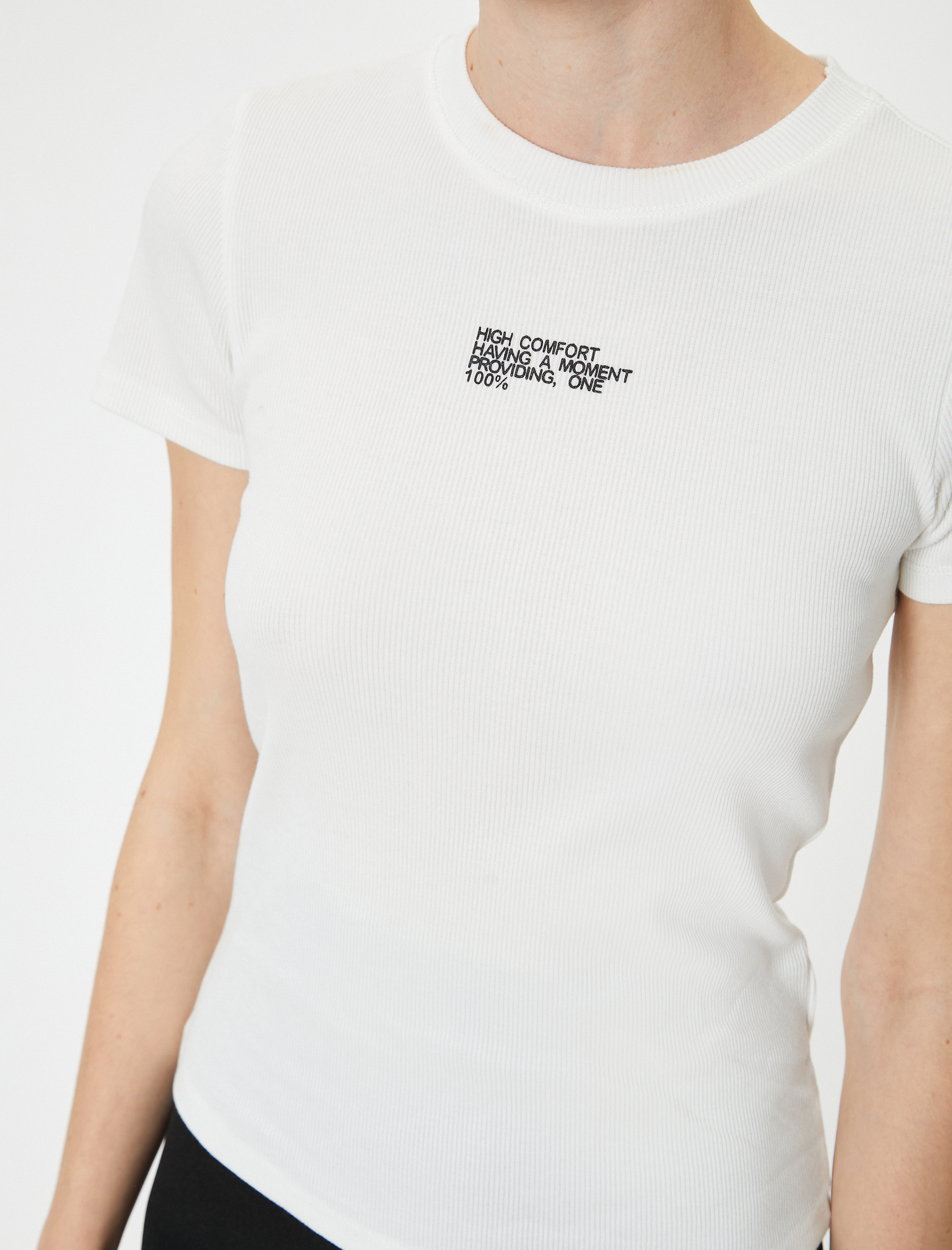   Slogan Baskılı Tişört Kısa Kollu Bisiklet Yaka Pamuklu Fitilli Standart Kesim