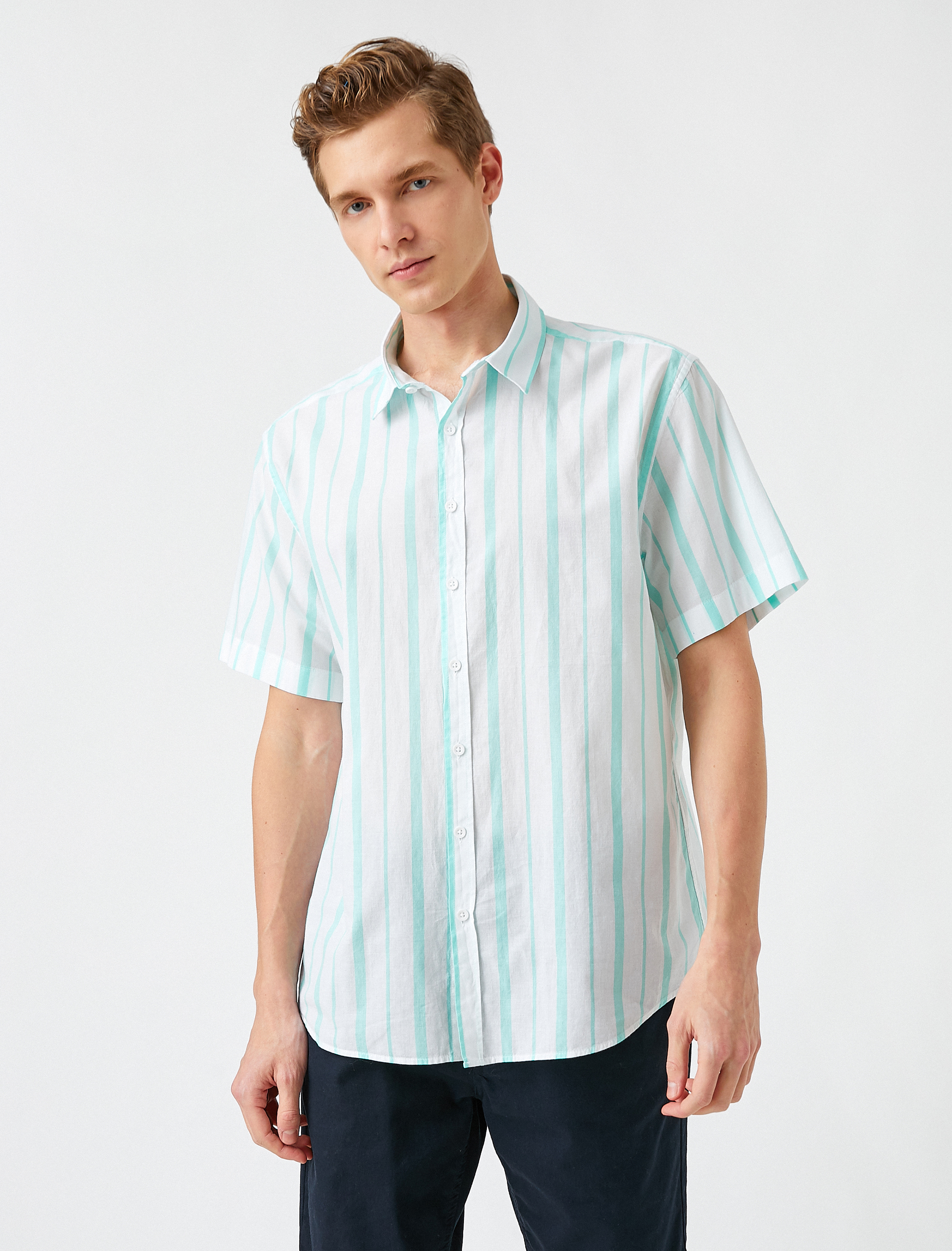   Çizgili Kısa Kollu Yazlık Gömlek