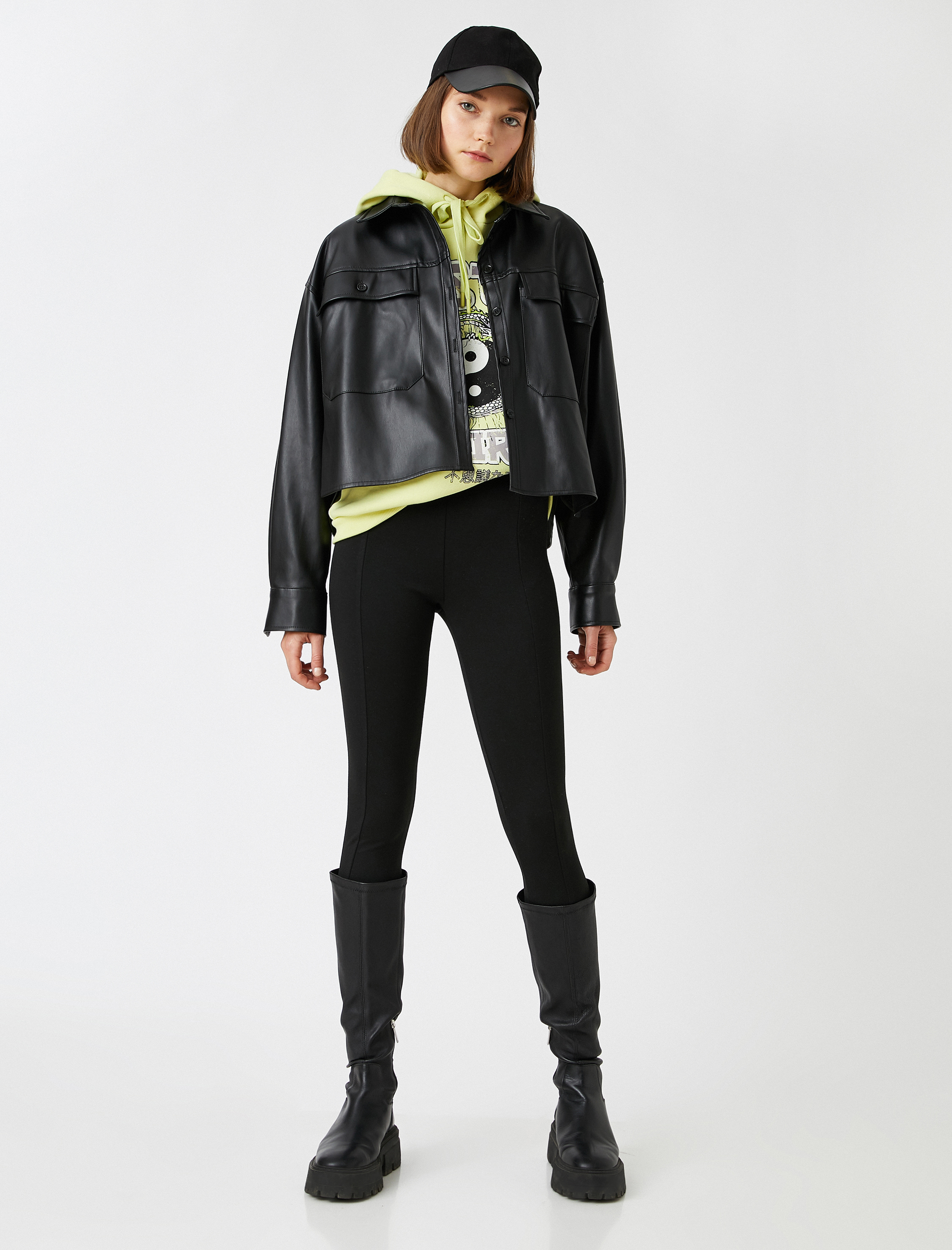   Yüksek Bel Önden Şeritli Tayt