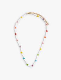 Boncuklu Kolye Renkli Çiçekli