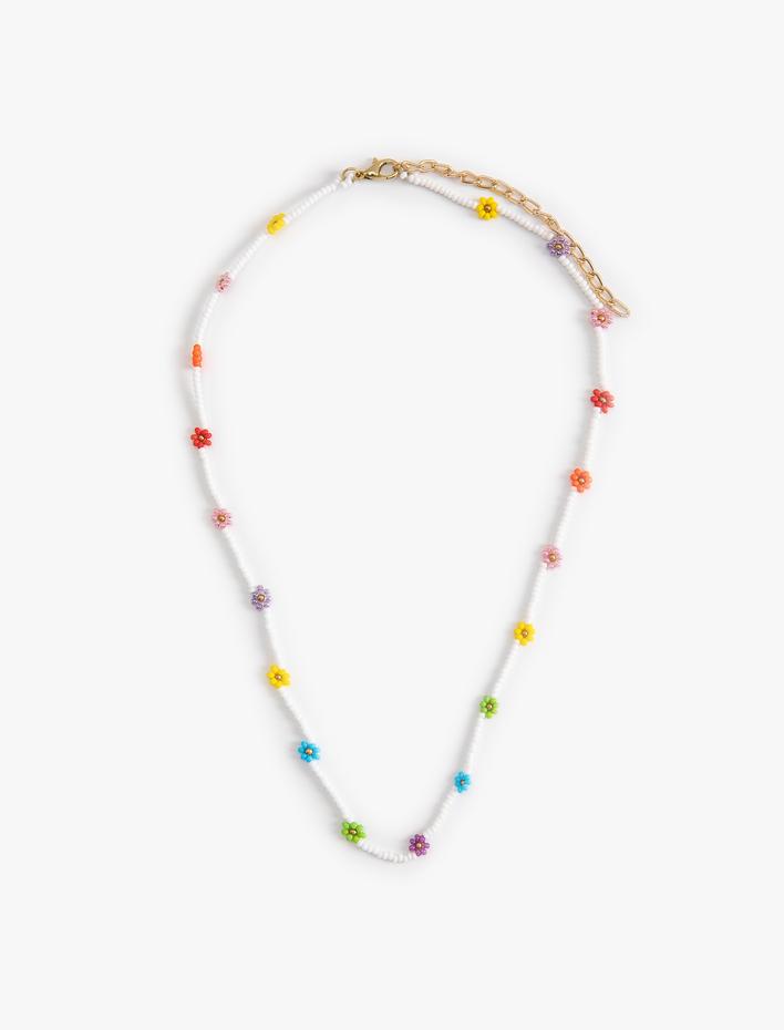 Kadın Boncuklu Kolye Renkli Çiçekli