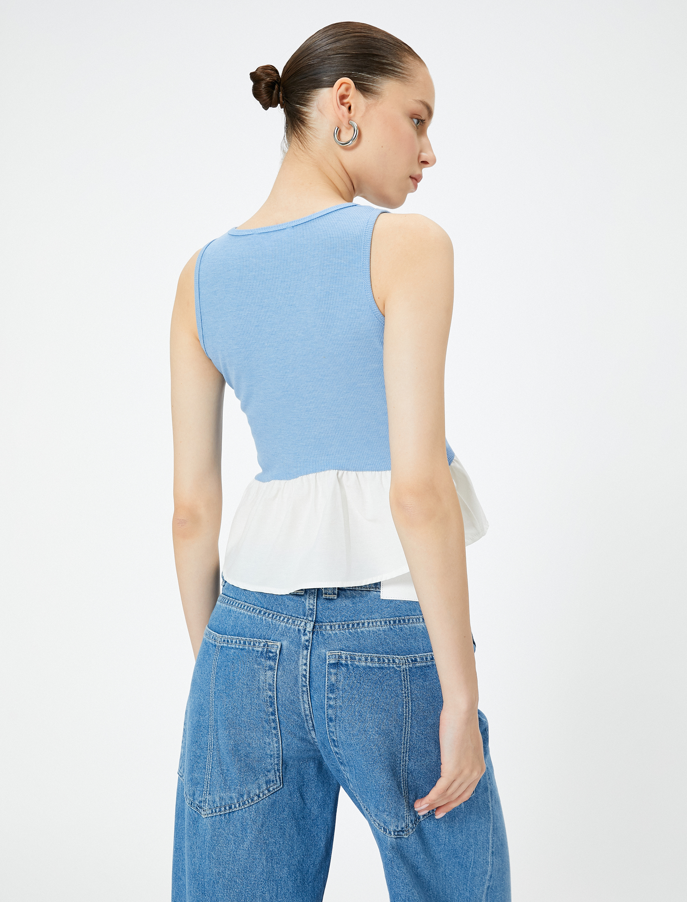   Fırfırlı Atlet Çift Kumaş Detaylı Bisiklet Yaka