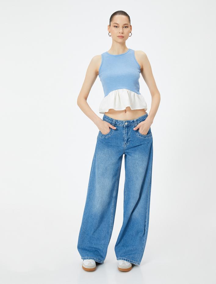  Fırfırlı Atlet Çift Kumaş Detaylı Bisiklet Yaka