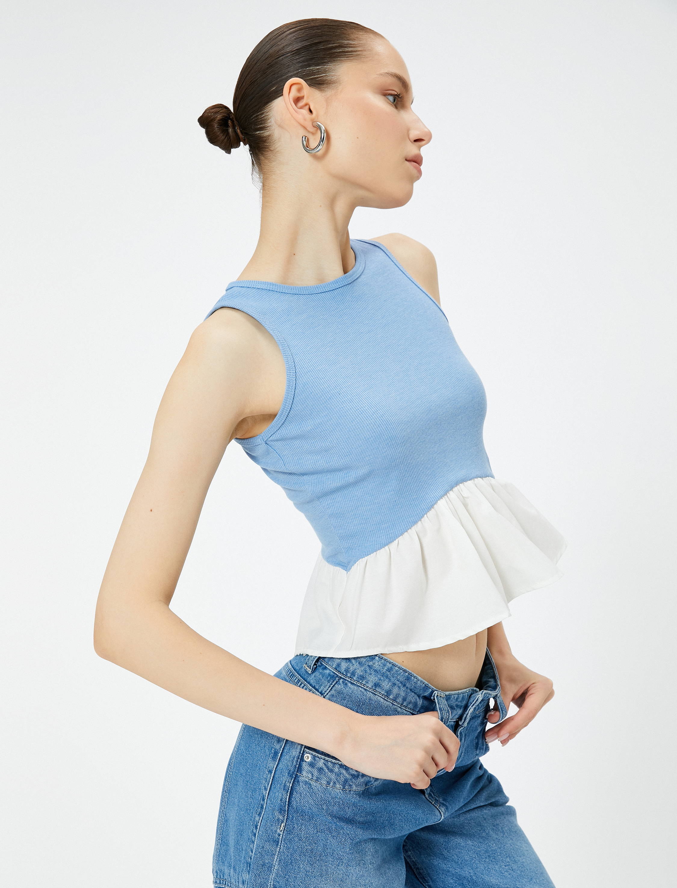   Fırfırlı Atlet Çift Kumaş Detaylı Bisiklet Yaka