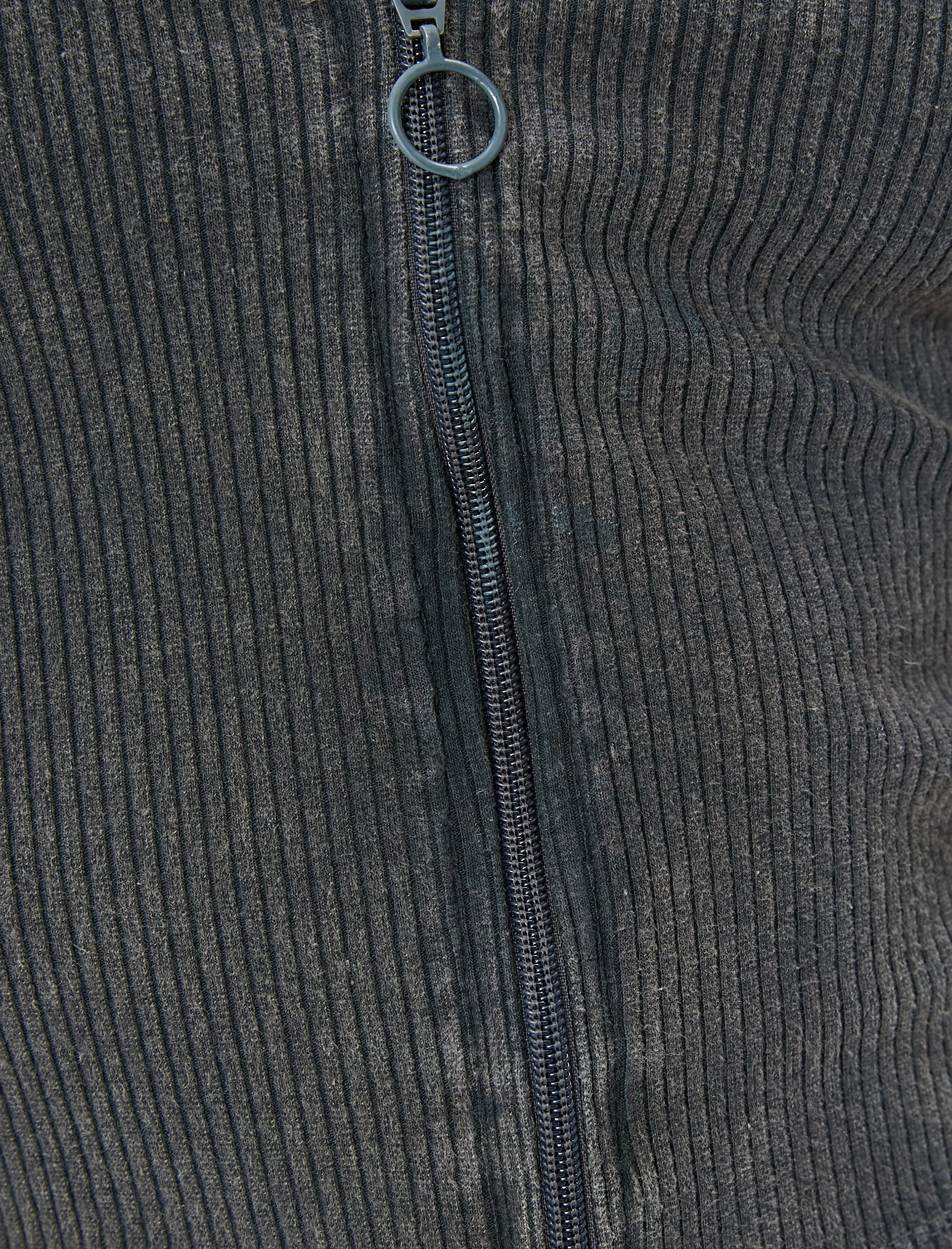   Fermuarlı Polo Yaka Tişört Uzun Kollu Ribanalı Slim Fit Pamuklu