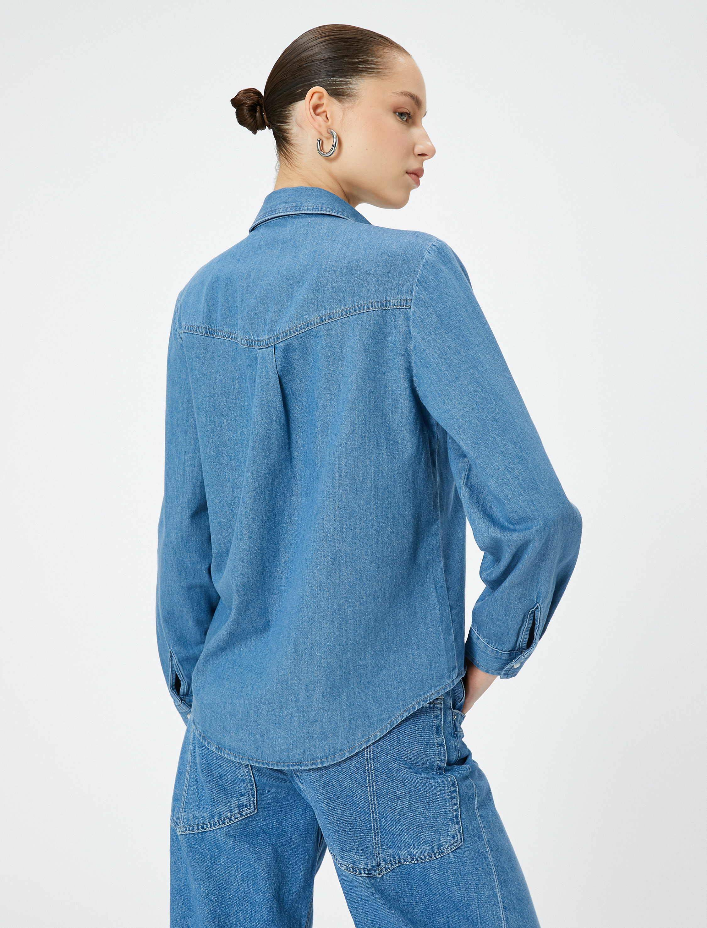   Kot Gömlek Uzun Kollu Cepli Çıtçıt Düğmeli Pamuklu Rahat Kesim