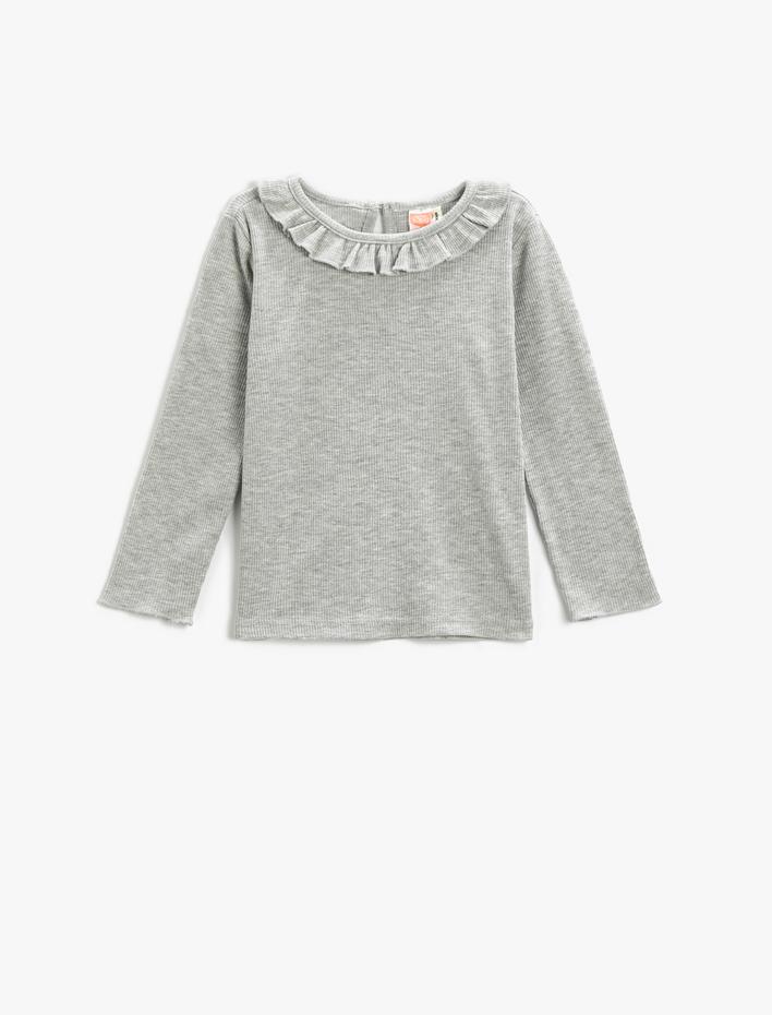 Kız Bebek Basic Fırfırlı Uzun Kollu Tişört Bisiklet Yaka