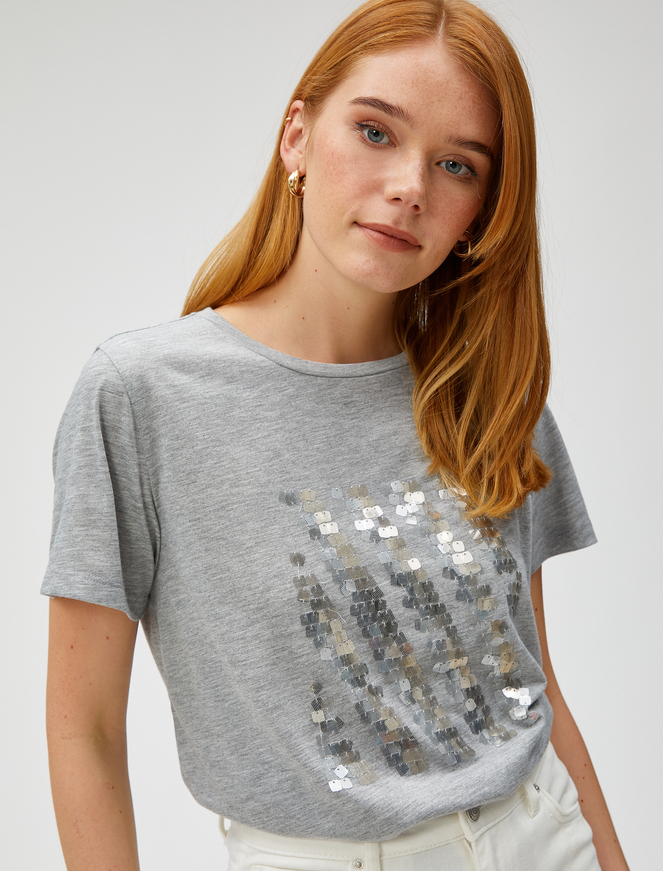   Payetli Tişört Kısa Kollu