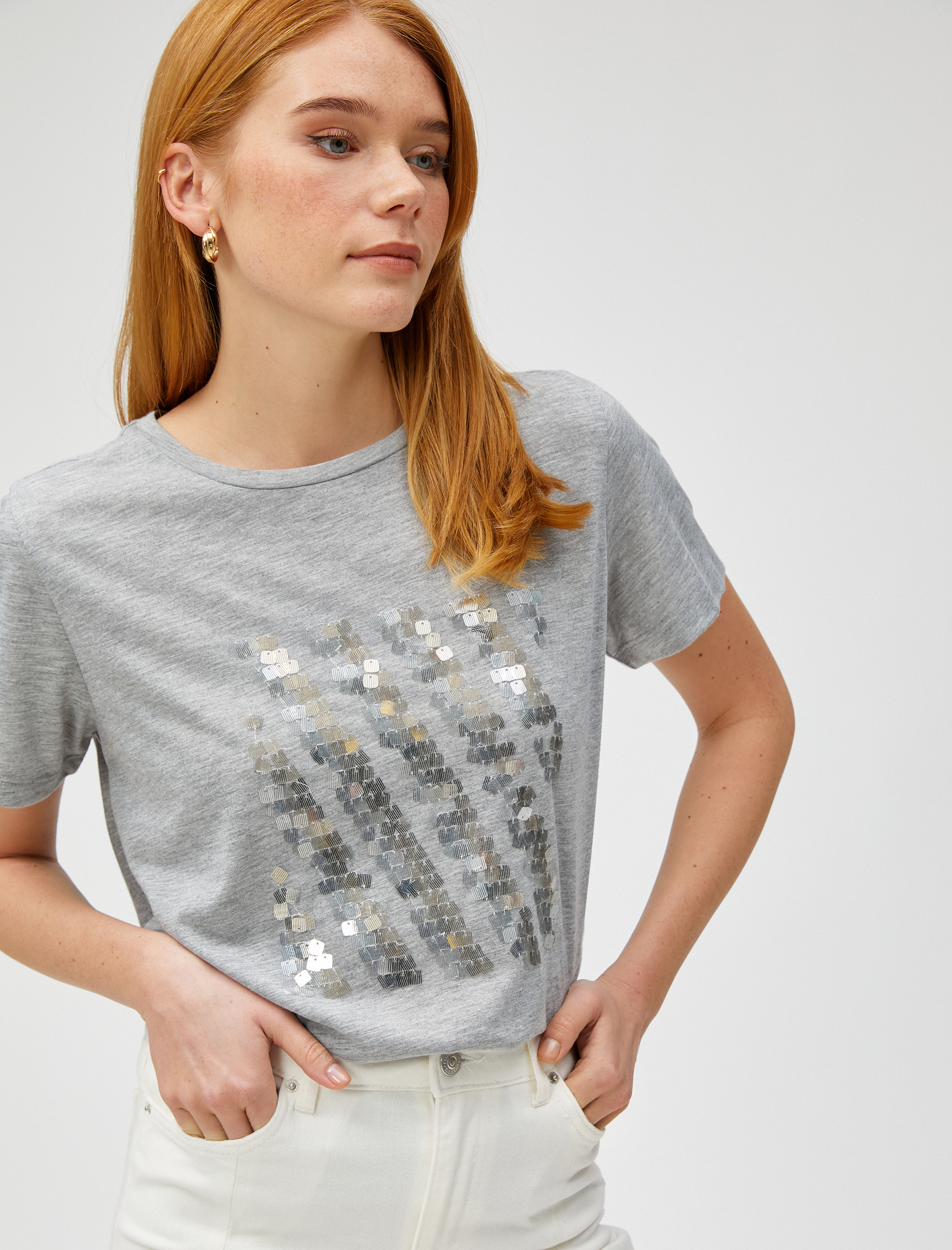   Payetli Tişört Kısa Kollu