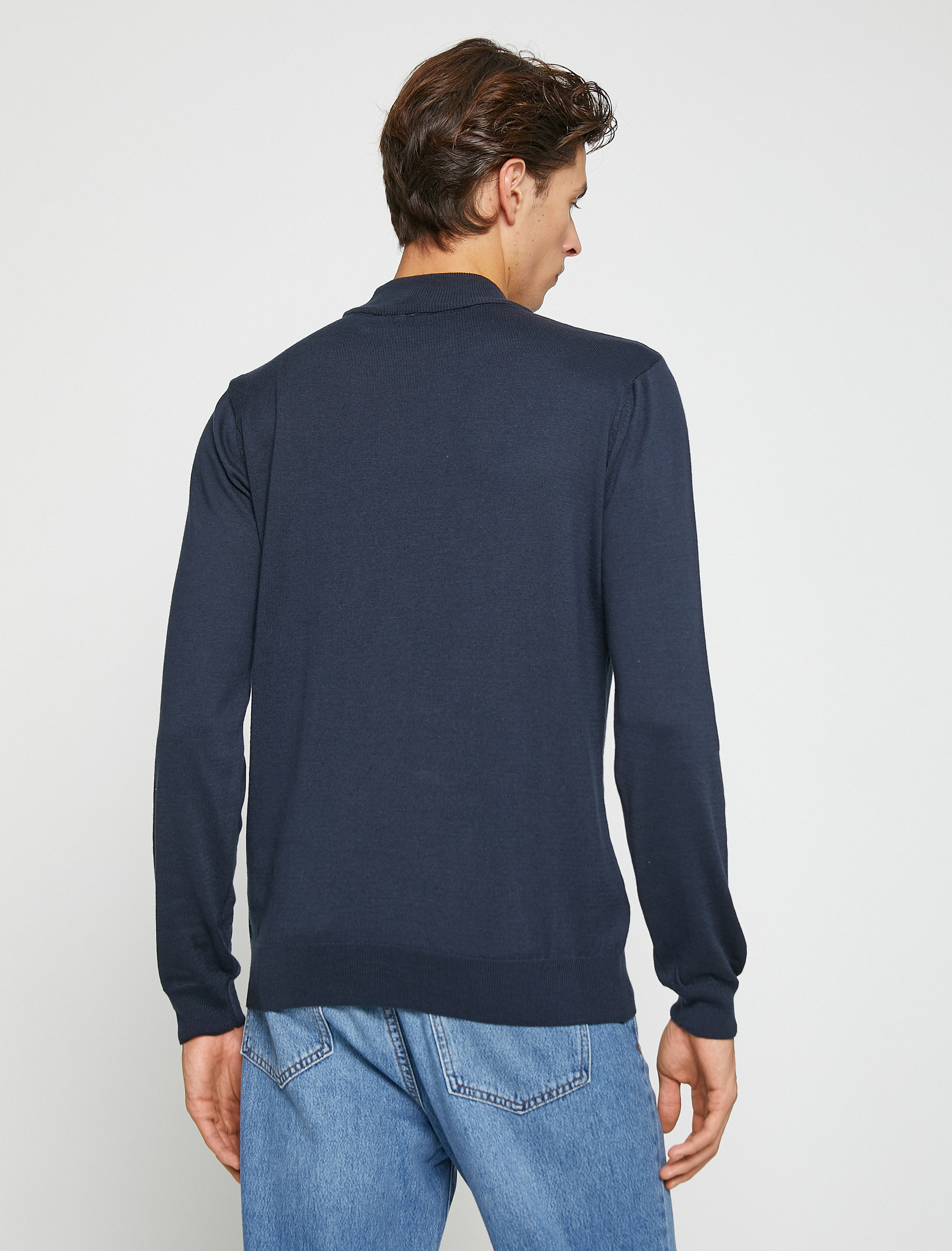 Renk Bloklu Kazak Yarım Balıkçı Yaka