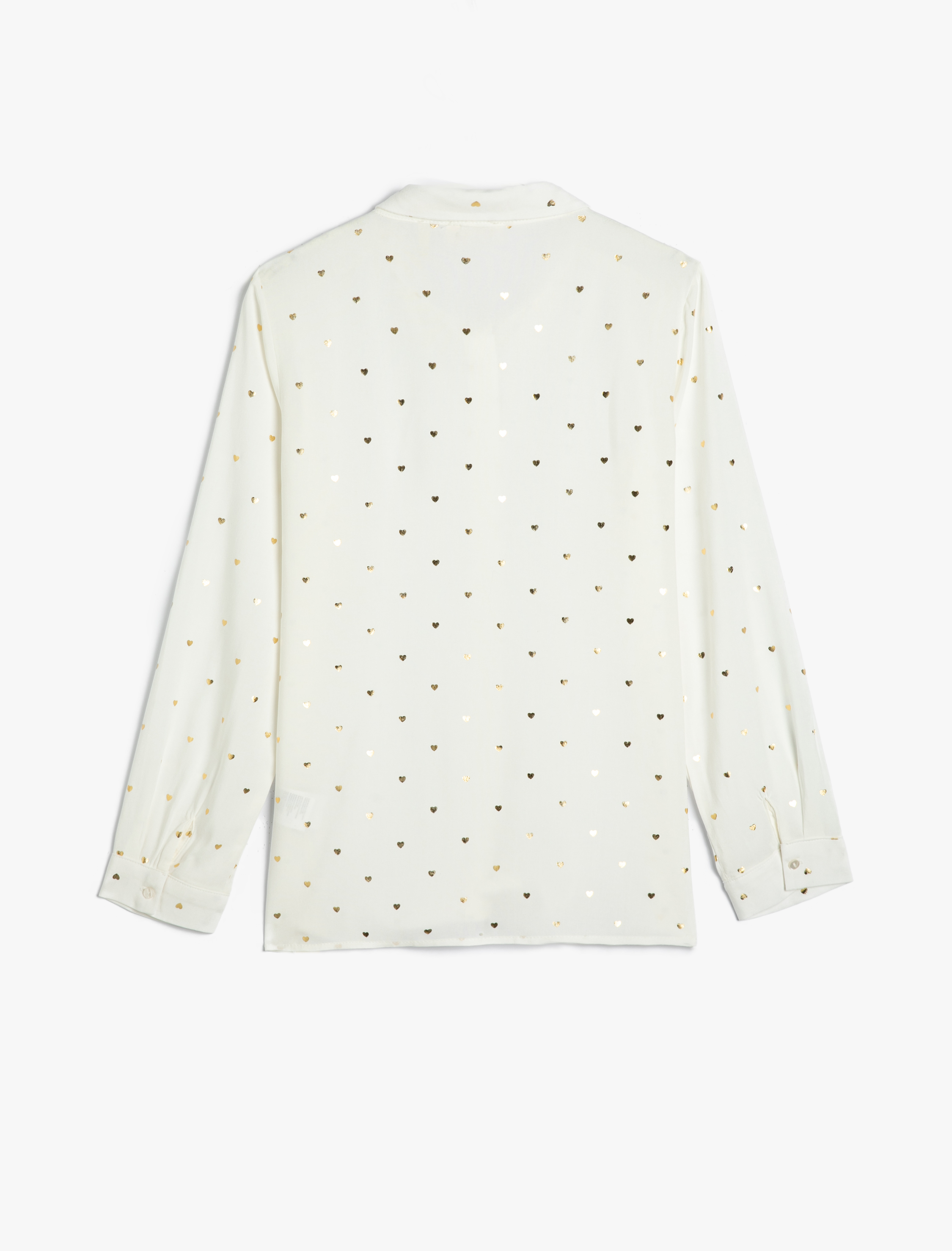  Kız Çocuk Gömlek Uzun Kollu Parlak Kalp Desenli Viskon Kumaş