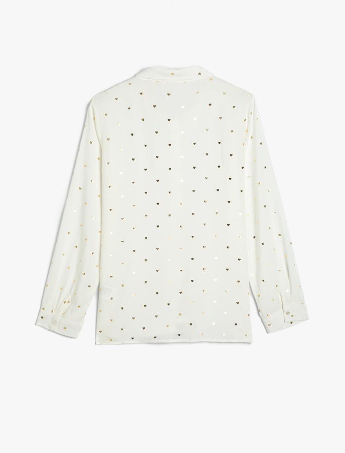 Kız Çocuk Gömlek Uzun Kollu Parlak Kalp Desenli Viskon Kumaş