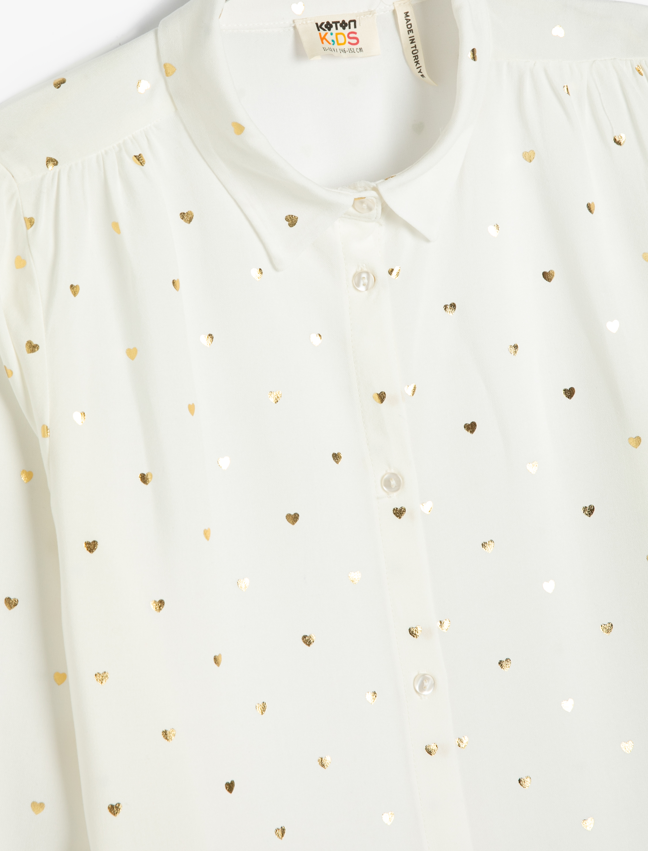  Kız Çocuk Gömlek Uzun Kollu Parlak Kalp Desenli Viskon Kumaş