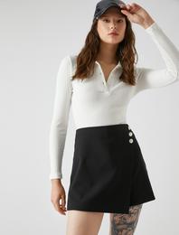 Polo Yaka Tişört Uzun Kollu Fitilli Düğmeli Dar Kesim Pamuklu