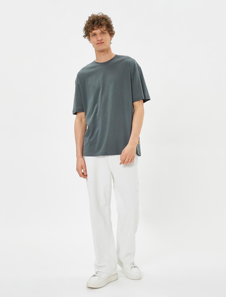   Basic Oversize Tişört Bisiklet Yaka Kısa Kollu Pamuklu