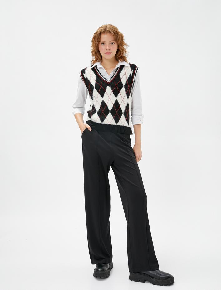  Bol Paça Pantolon Kumaş Nervürlü Düğmeli