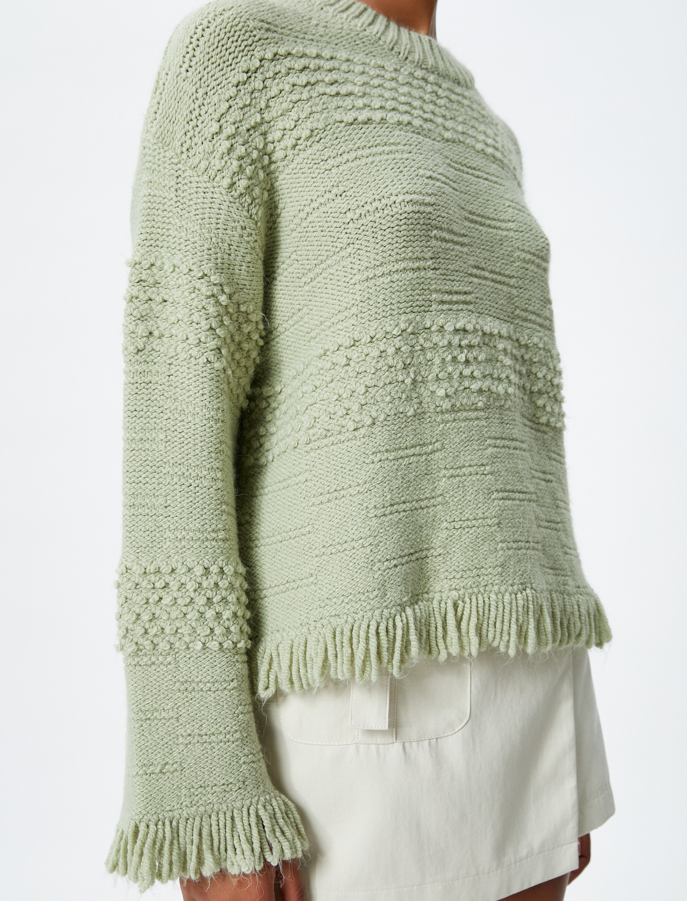   Püsküllü Triko Kazak Uzun Kollu Bisiklet Yaka Yumuşak Dokulu