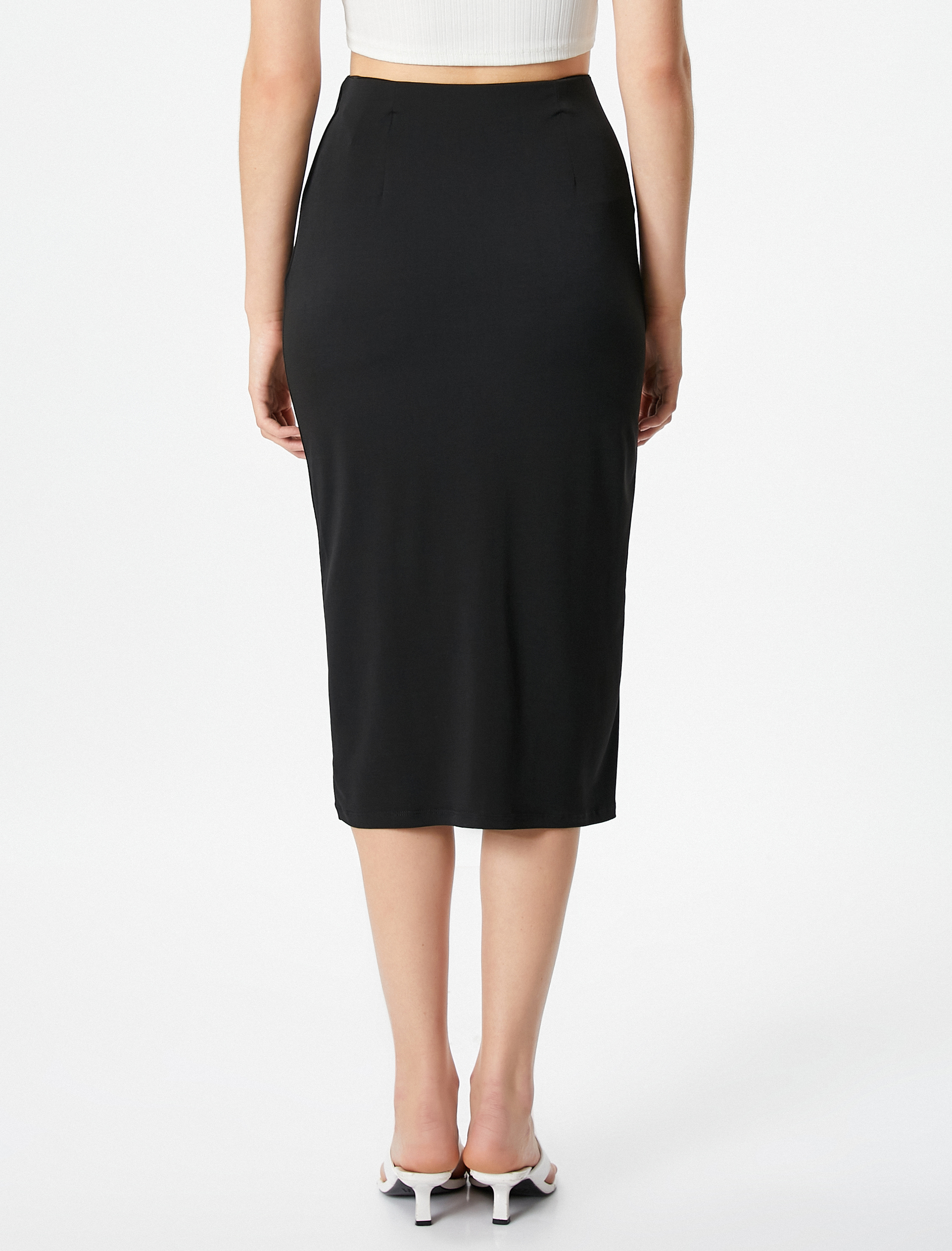   Yırtmaçlı Midi Etek A Kesim Drapeli