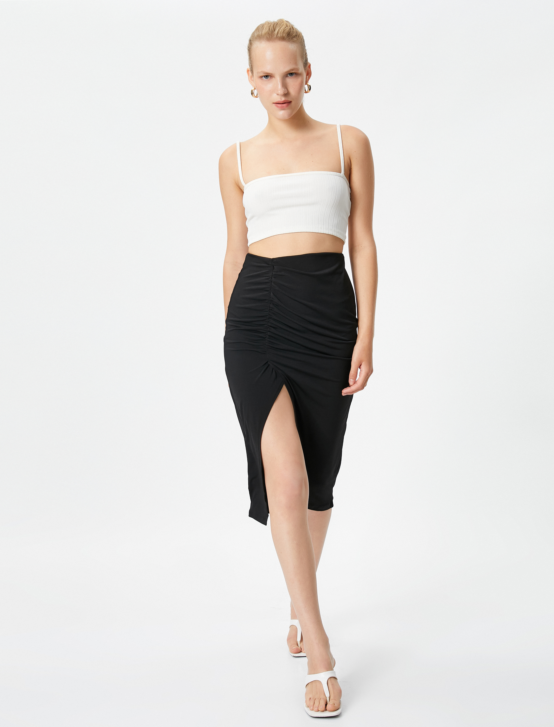   Yırtmaçlı Midi Etek A Kesim Drapeli