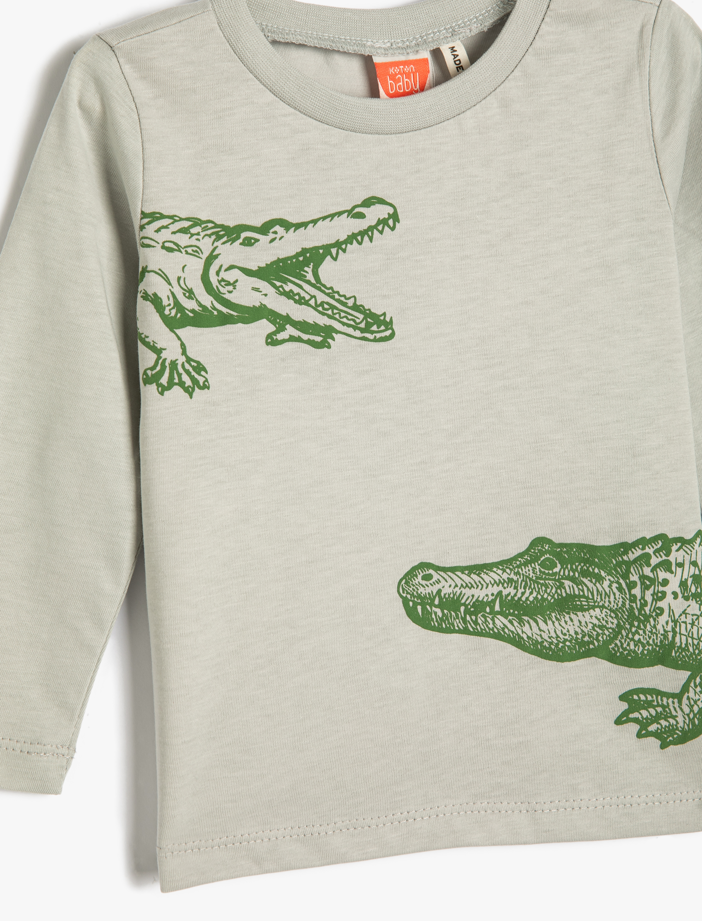  Erkek Bebek Tişört Grafik Timsah Baskılı Uzun Kollu Bisiklet Yaka Pamuklu