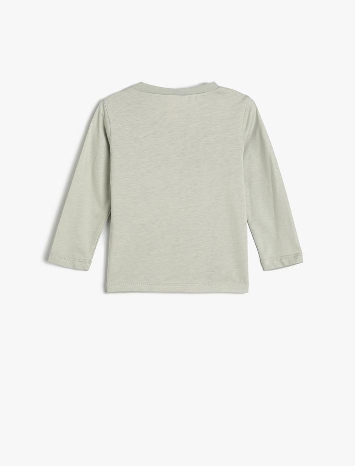 Erkek Bebek Tişört Grafik Timsah Baskılı Uzun Kollu Bisiklet Yaka Pamuklu