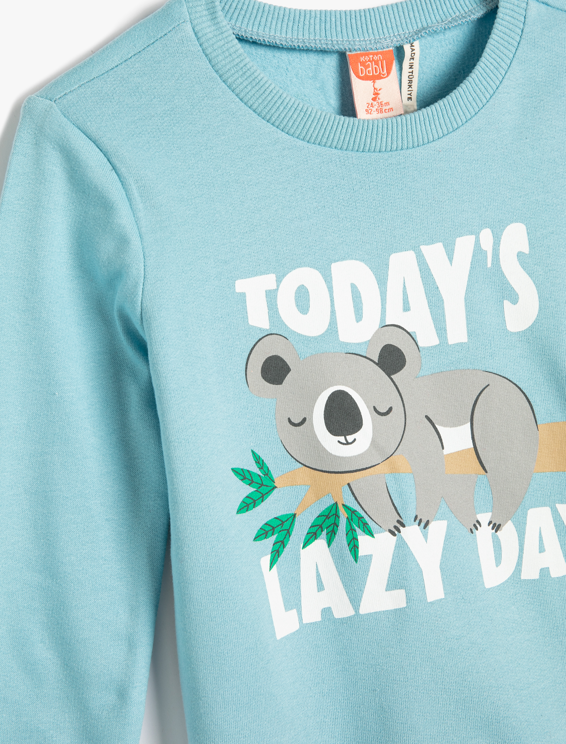  Erkek Bebek Sweatshirt Koala Baskılı Şardonlu Bisiklet Yaka Pamuklu