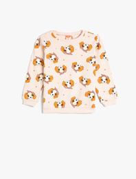 Sweatshirt Köpek Baskılı Bisiklet Yaka Pamuklu Şardonlu