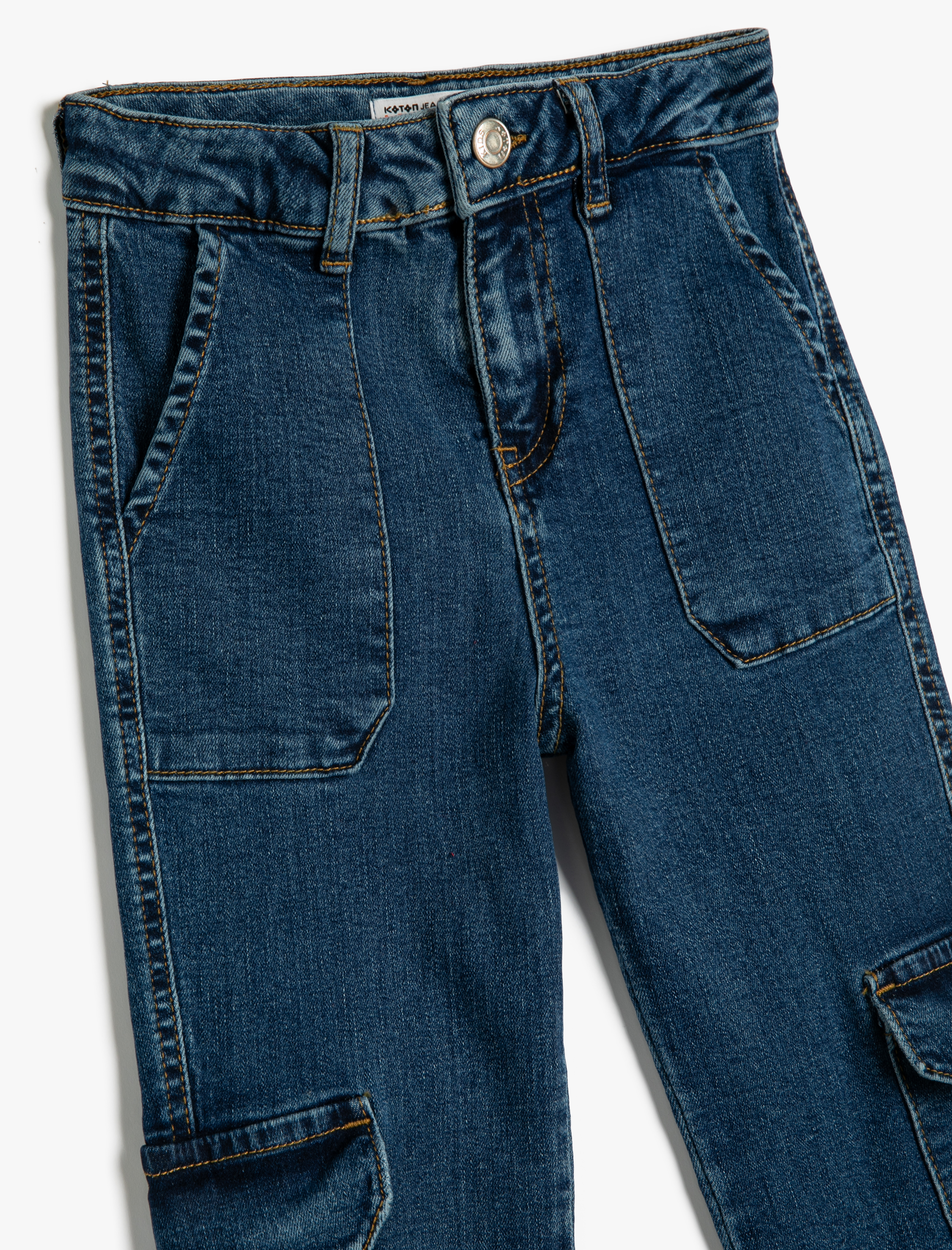  Kız Çocuk Kargo Kot Pantolon Cepli Pamuklu - Cargo Jean