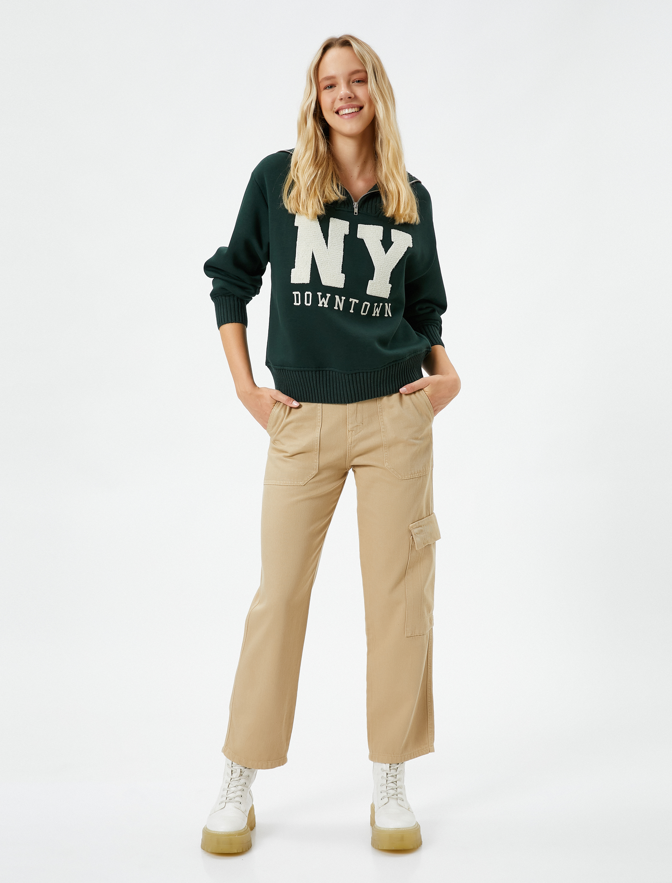   Kargo Pantolon Düz Paça Cep Detaylı Düğmeli Pamuklu