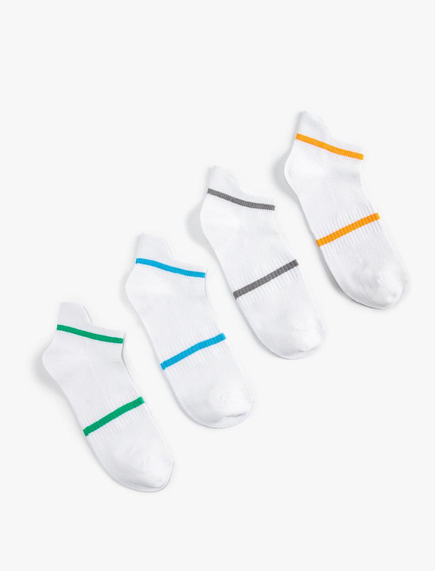  Erkek 4'lü Patik Çorap Seti Şerit Detaylı Dokulu