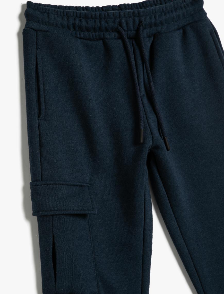  Erkek Çocuk Basic Kargo Jogger Eşofman Altı Şardonlu Beli Bağlamalı Cepli