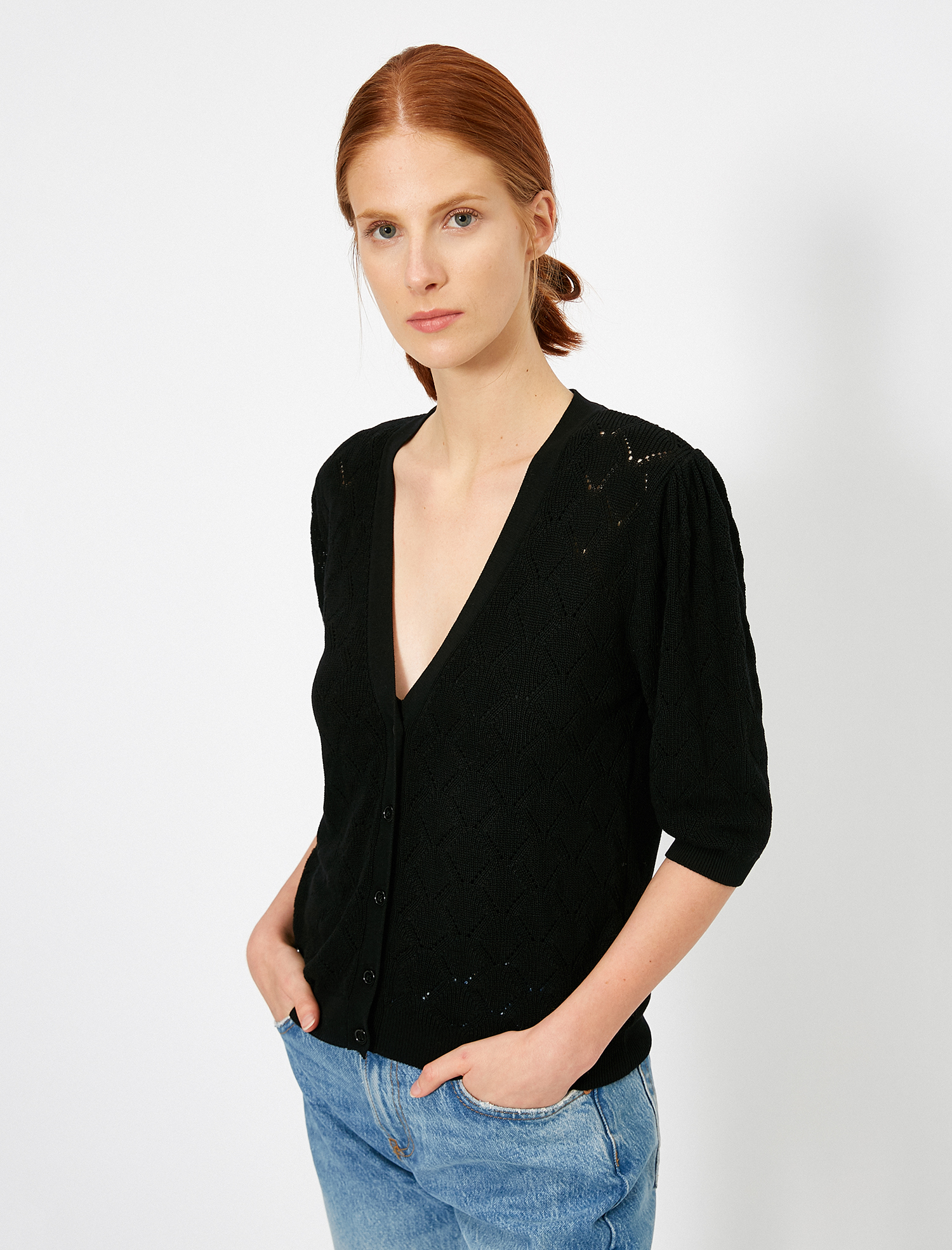   Örgü ve Düğme Detaylı Kisa Triko Hırka