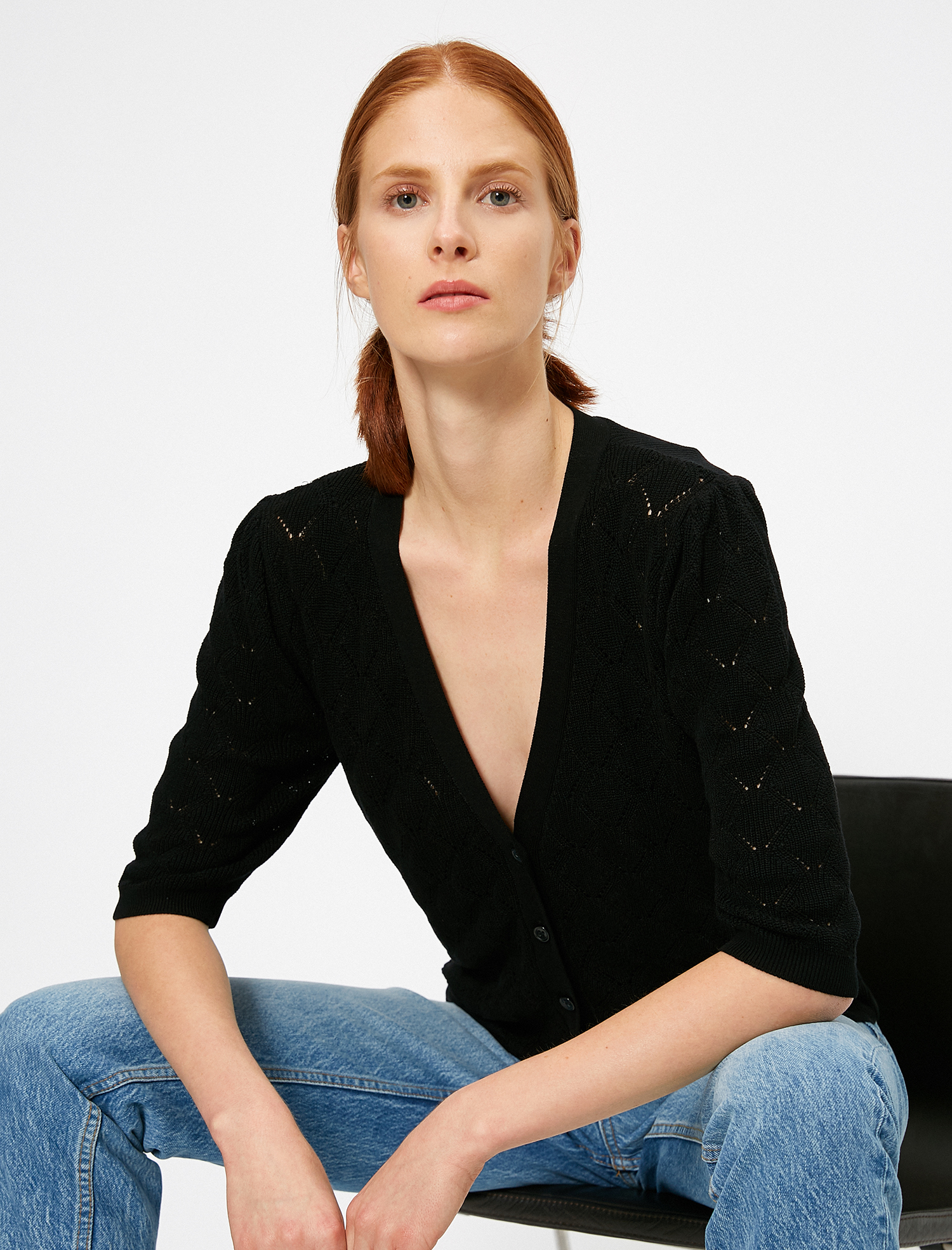   Örgü ve Düğme Detaylı Kisa Triko Hırka