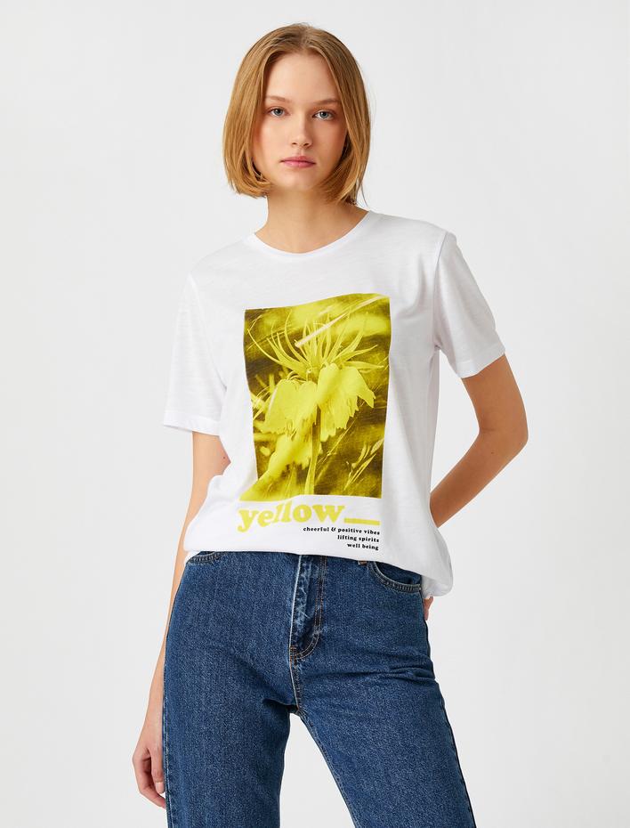  Bisiklet Yaka Kısa Kollu Baskılı Tişört