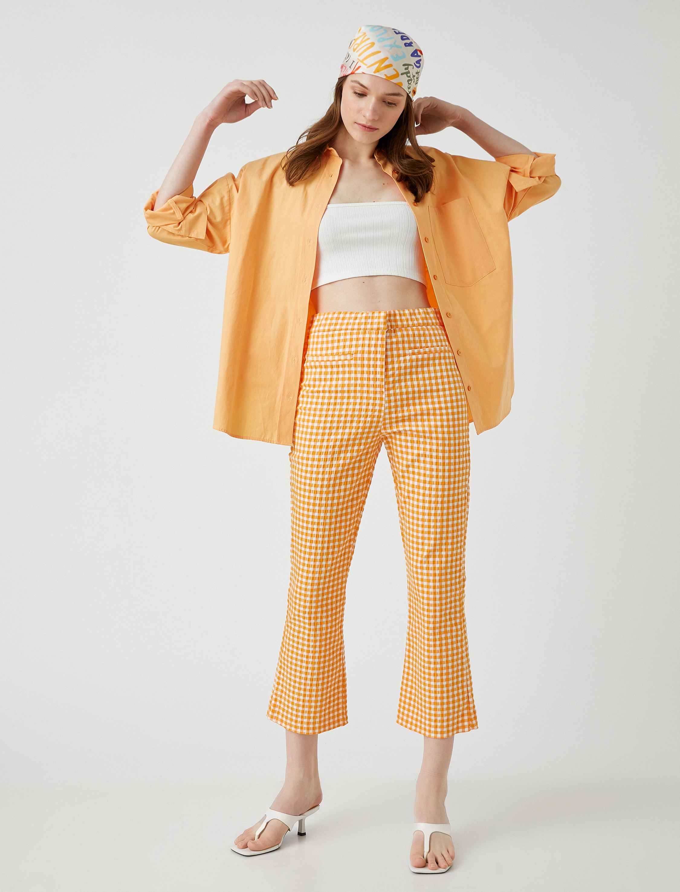   Crop Pantolon İspanyol Paça Cepli Pamuklu