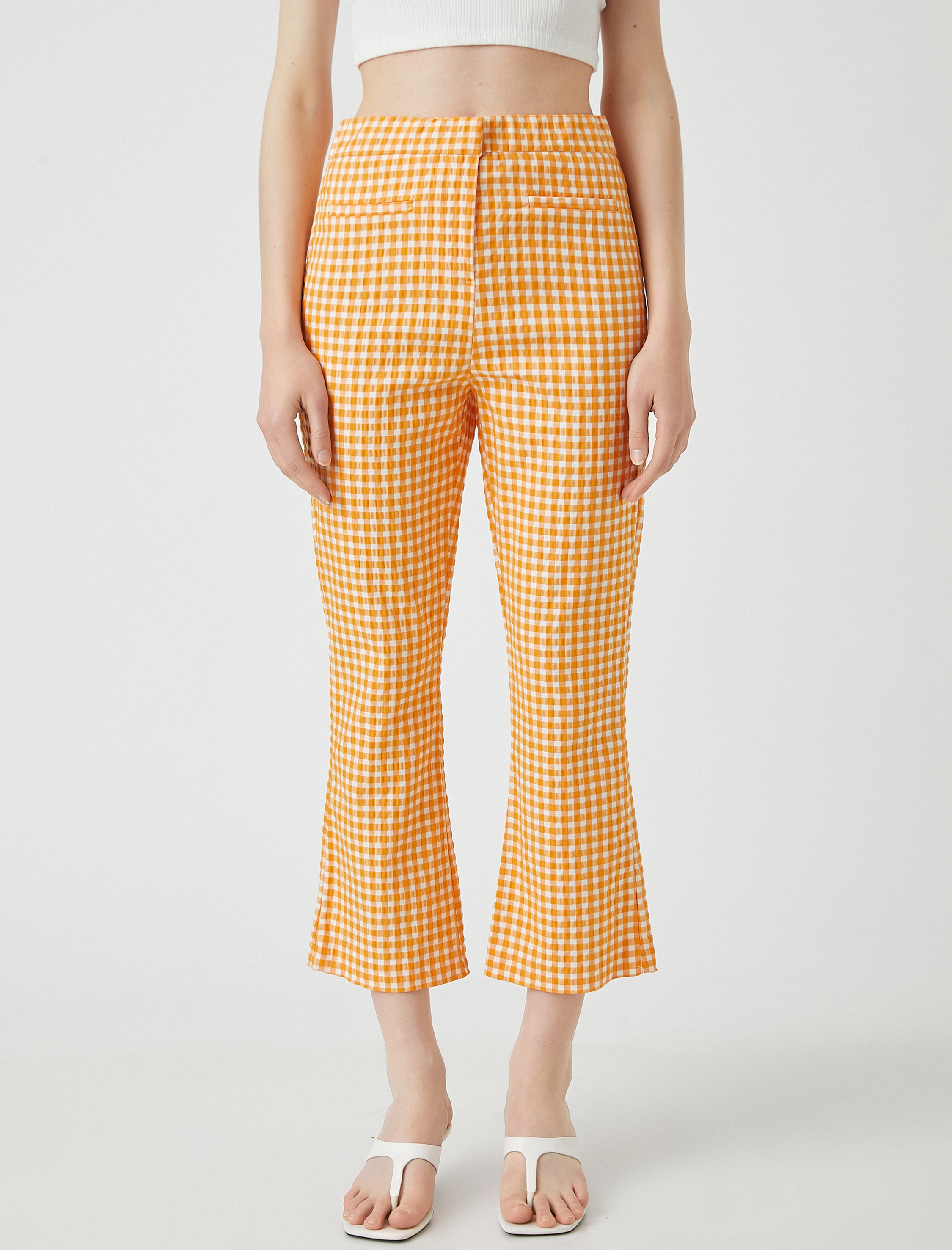   Crop Pantolon İspanyol Paça Cepli Pamuklu