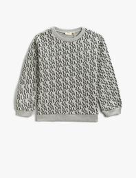 Baskılı Sweatshirt Uzun Kollu Bisiklet Yaka