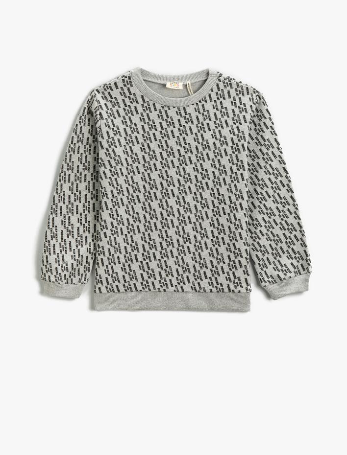 Erkek Çocuk Baskılı Sweatshirt Uzun Kollu Bisiklet Yaka