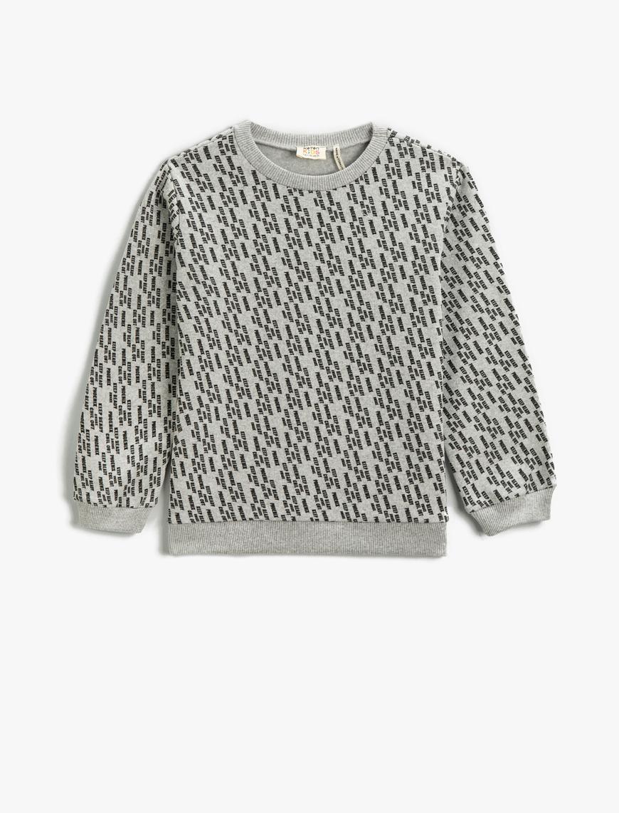  Erkek Çocuk Baskılı Sweatshirt Uzun Kollu Bisiklet Yaka