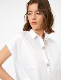 Taş Detaylı Bluz Gömlek Yaka