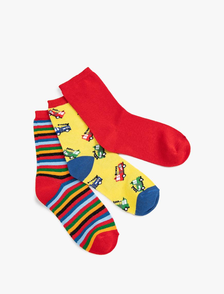  Erkek Çocuk 3'lü Desenli Soket Çorap Seti